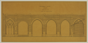 216787 Opstand van de westelijke arm van de kloostergang van de Domkerk te Utrecht; situatie van voor de restauratie.